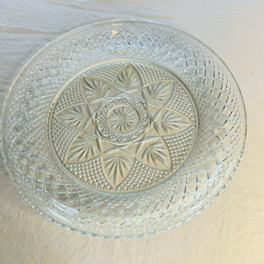 Pressed Glass Serving Platter - Clear patterned glass 2 of them